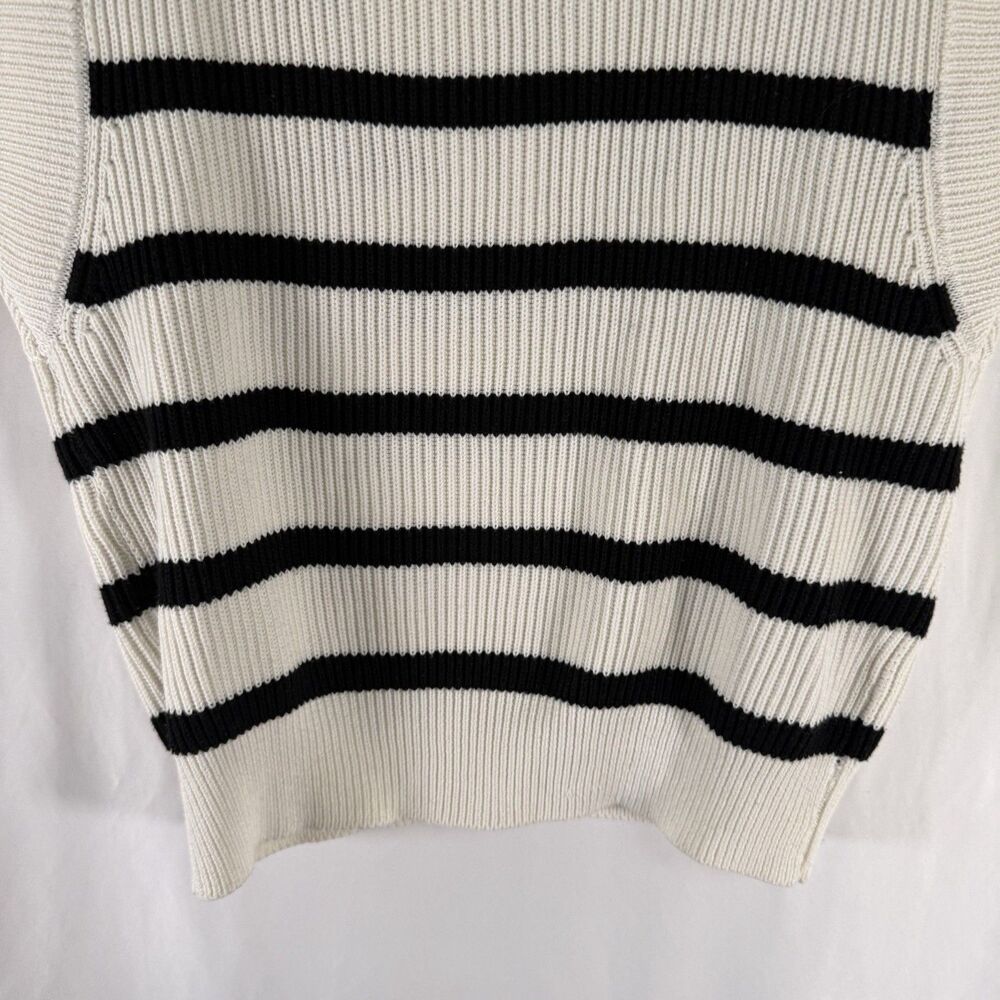 English Factory Vest Women's Medium White Black Striped Knit Vneck Pullover - Picture 8 of 10